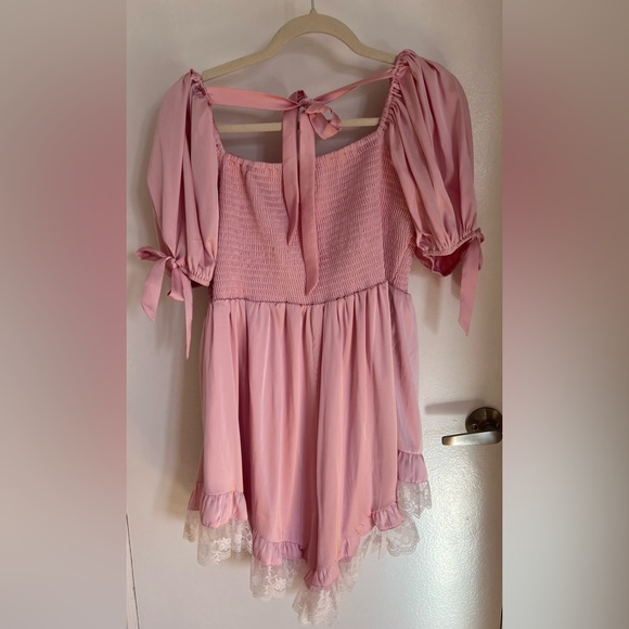 Rose babydoll lace trim romper - Picture 5 of 7
